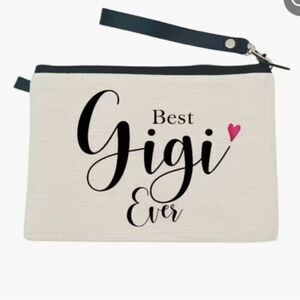 NWT Makeup Travel Bag Wristlet- Best Gigi Ever White with Black Tassle